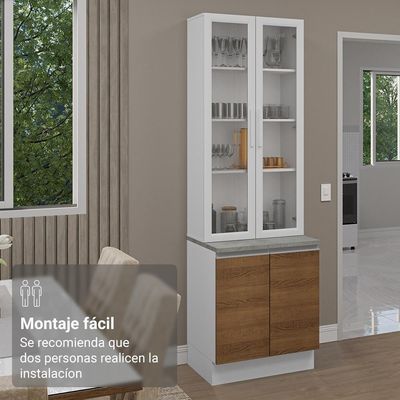 Kit Balcão + Cristaleira 70cm Branco Rustic Glamy Madesa 01 Branco Rustic