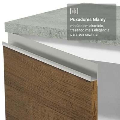 Kit Balcão + Cristaleira 70cm Branco Rustic Glamy Madesa 01 Branco Rustic