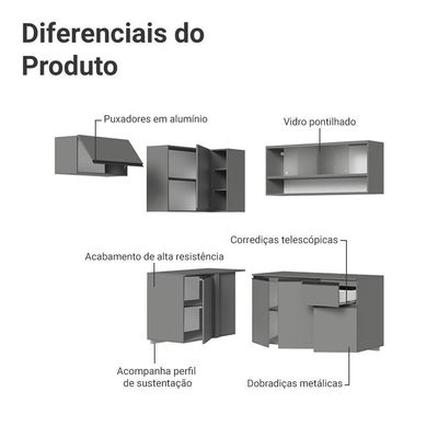Armário De Cozinha Completa De Canto Suspenso 325cm Nice Madesa 01 Cinza