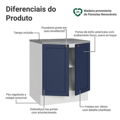 Balcão De Cozinha 70 Cm 2 Portas Branco/azul Vik Madesa Branco/azul