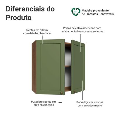 Armário Aéreo 70 Cm 2 Portas Rustic/verde Vik Madesa Rustic/verde Rustic/verde