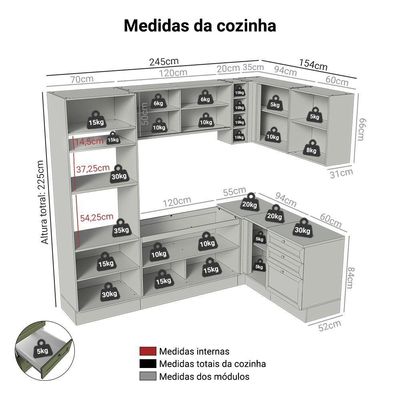 Armário De Cozinha Completa De Canto 399 Cm Branco-verde Vik Madesa 02 Branco-verde