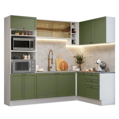 Armário De Cozinha Completa De Canto 399 Cm Branco-verde Vik Madesa 02 Branco-verde