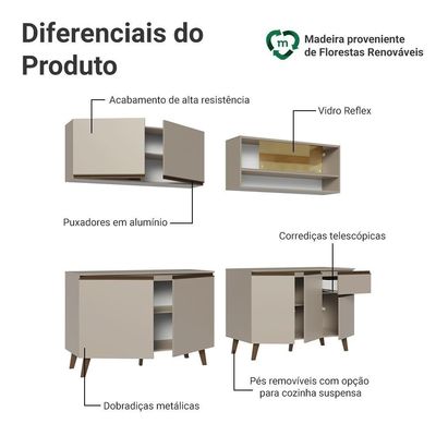 Armário De Cozinha Completa 240 Cm Nice Madesa 03 Crema