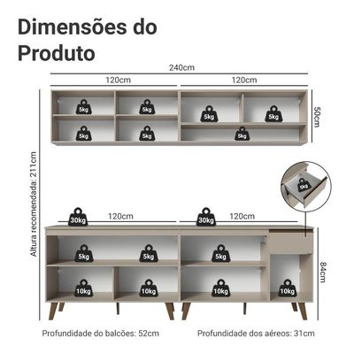 Armário De Cozinha Completa 240 Cm Nice Madesa 03 Crema