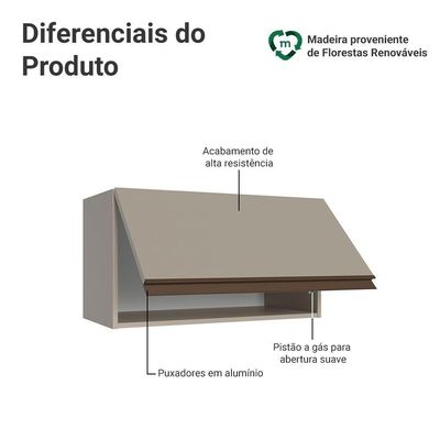 Armário Aéreo 60 Cm 1 Porta Basculante Nice Madesa Crema