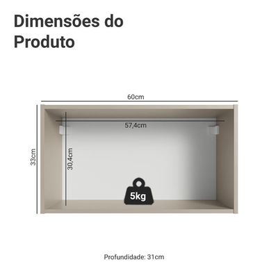 Armário Aéreo 60 Cm 1 Porta Basculante Nice Madesa Crema