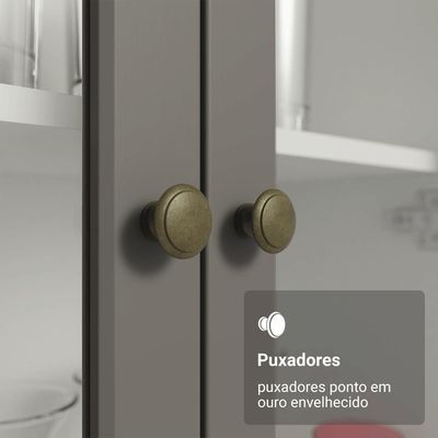 Cristaleira 70 Cm 2 Portas De Vidro Com Pés Cônicos Branco-cinza-branco Vik Madesa