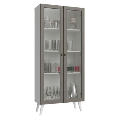 Cristaleira 70 Cm 2 Portas De Vidro Com Pés Cônicos Branco-cinza-branco Vik Madesa
