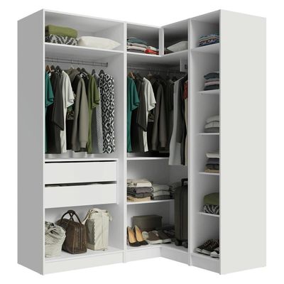 Guarda-roupa Modulado De Canto 310 Cm 5 Portas 2 Gavetas Branco Neo Madesa 02