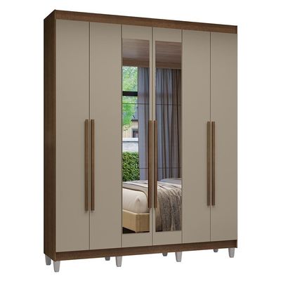 Guarda-roupa Casal Com Pés 6 Portas Batentes Com Espelho Rustic-crema-rustic Venus Madesa