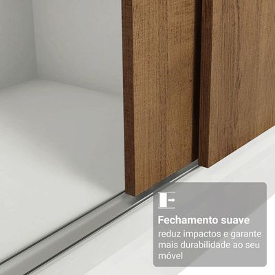 Guarda-roupa Casal Com Pés 3 Portas De Correr Com Espelho Branco Rustic Reno Madesa