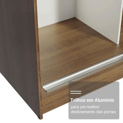 Guarda-roupa Casal Com Pés 3 Portas De Correr Com Espelhos Rustic Branco Reno Madesa