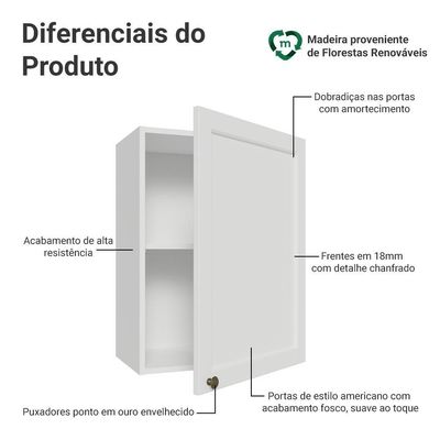 Armário Aéreo 50cm 1 Porta Branco Vik Madesa Branco