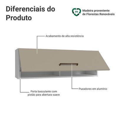 Armário Aéreo 100 Cm 1 Porta Basculante Bc Agata Madesa Branco/crema