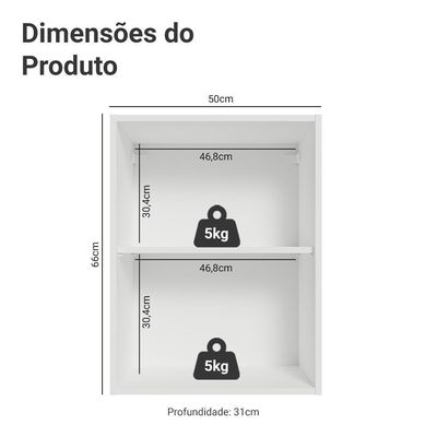 Armário Aéreo 50cm 1 Porta Branco Vik Madesa Branco