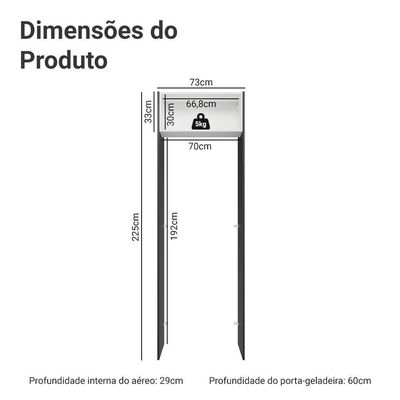 Porta-geladeira 73 Cm 1 Porta Basculante Preto/branco/preto Glamy Madesa Preto/branco/preto