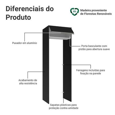 Porta-geladeira 73 Cm 1 Porta Basculante Preto/branco/preto Glamy Madesa Preto/branco/preto