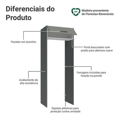 Porta-geladeira 83 Cm 1 Porta Basculante Cinza/branco/cinza Agata Madesa Cinza/branco/cinza