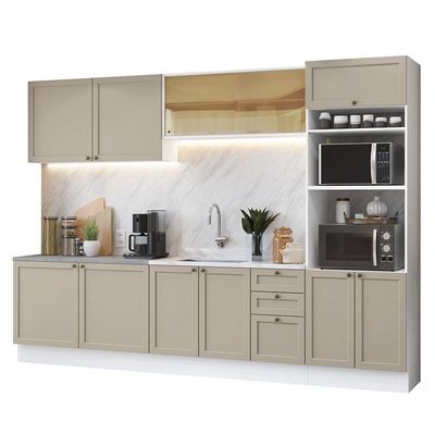 Armário De Cozinha Completa 310 Cm Branco/crema Vik Madesa 01 Branco/crema
