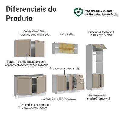 Armário De Cozinha Completa 310 Cm Branco/crema Vik Madesa 01 Branco/crema