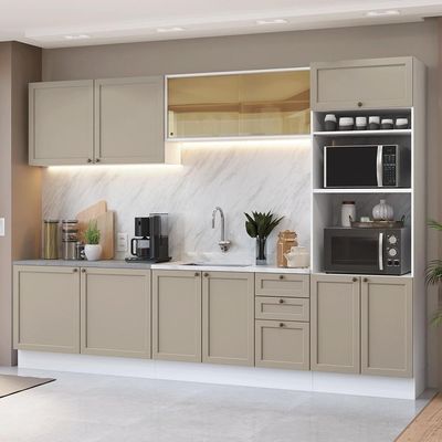 Armário De Cozinha Completa 310 Cm Branco/crema Vik Madesa 01 Branco/crema