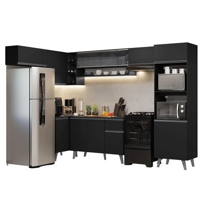 Armário De Cozinha Completa De Canto 465 Cm Preto Nice Madesa 09 Preto