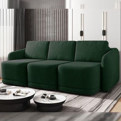 Sofá Cama Modulado Retrátil E Reclinável Decorativo Varsóvia 246cm Veludo Verde G33 - Gran Belo