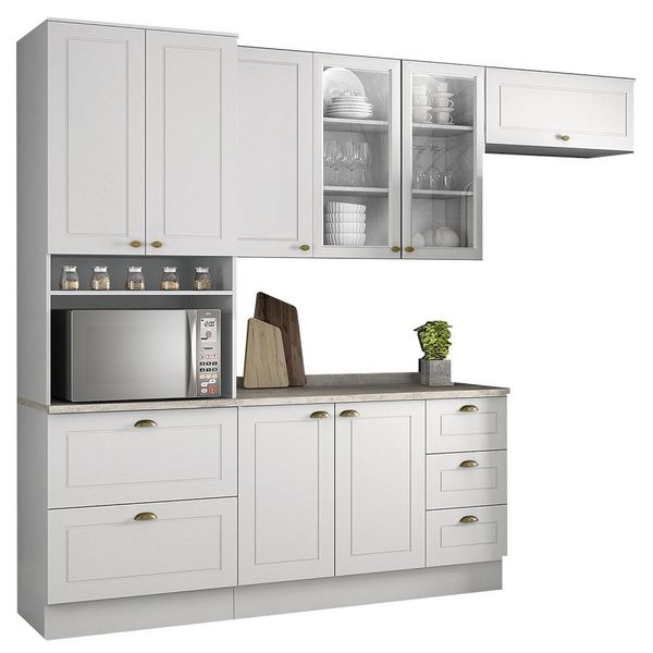 Cozinha Modulada Completa 271cm 5 Peças 8 Portas 5 Gavetas Americana Branco HP - Henn