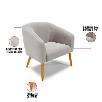 Kit 1 Namoradeira E 02 Poltronas Pés Palito Castanho Cinza