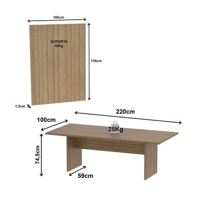Conjunto Mesa De Escritório Reunião 220cm Com Painel Para Tv Multimóveis Cr25339 Amêndoa