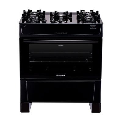 Fogão Atlas 5 Bocas Mônaco Top Glass Com Acendimento Automático Preto / Bivolt