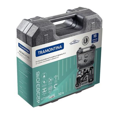 Parafusadeira Furadeira Tramontina com Maleta e Bateria 12V 16 Peças Cinza com Preto / 12V
