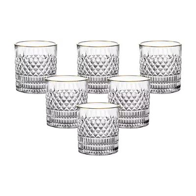 Jogo de Copos Baixos LHermitage Esplanada 310ml com Borda Dourada em Cristal Ecológico 6 Peças n/a