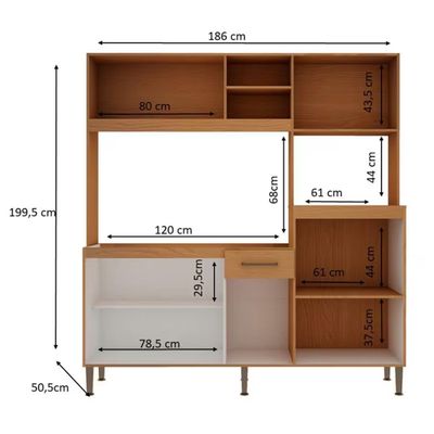 Cozinha Compacta Space 8 Portas 1 Gaveta 2 Prateleiras Freijó/White/Laca Genialflex Bege com Marrom