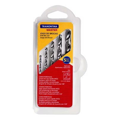 Kit Brocas HSS 5 Peças p/ Aço Rápido e Metal Master Tramontina n/a