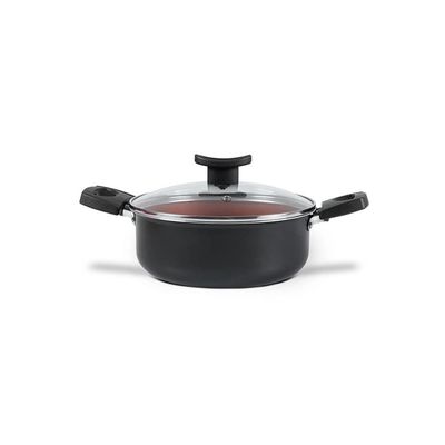 Caçarola Topázio 18cm 1,8L Antiaderente ProFlon Tampa Vidro Cinza Range Brinox Cinza