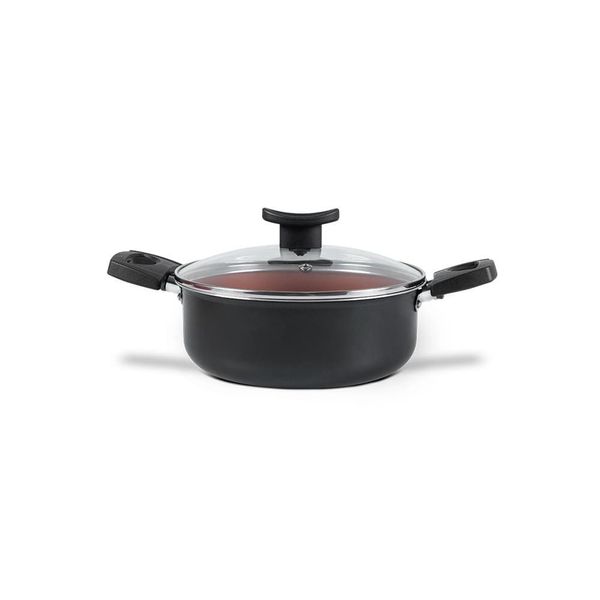Caçarola Topázio 18cm 1,8L Antiaderente ProFlon Tampa Vidro Cinza Range Brinox Cinza