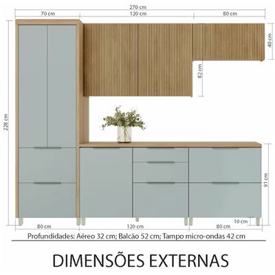 Cozinha Completa Paris 5 Peças e 7 Portas Nesher Nature com Verde