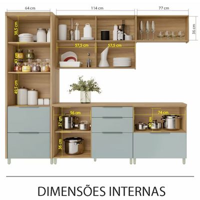 Cozinha Completa Paris 5 Peças e 7 Portas Nesher Nature com Verde