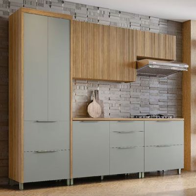 Cozinha Completa Paris 5 Peças e 7 Portas Nesher Nature com Verde