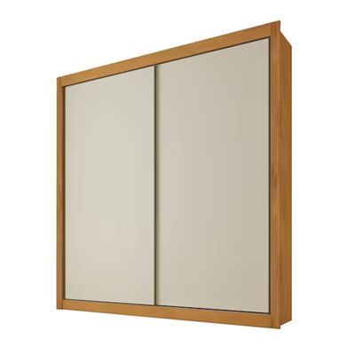 Armário Zurique Solteiro 2 Portas de Correr 4 Gavetas Telescópicas Móveis Europa Off White/Peroba