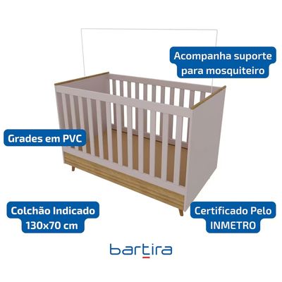 Berço 2 em 1 Ternura Plus MDP Acabamento FF Bartira Rosa Wood