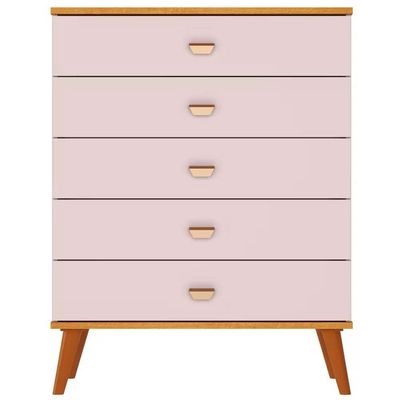 Quarto Infantil Completo Ternura Guarda-Roupa 2 Portas Cômoda 5 Gavetas Berço Conversível Bartira Rosa Wood