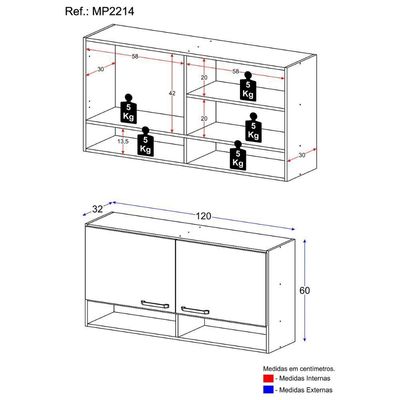Armário Aéreo 120cm c/ 2 Portas Paris Multimóveis