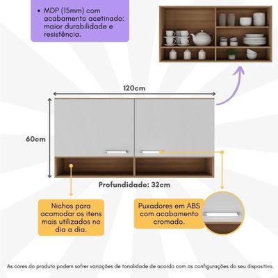 Armário Aéreo 120cm c/ 2 Portas Paris Multimóveis