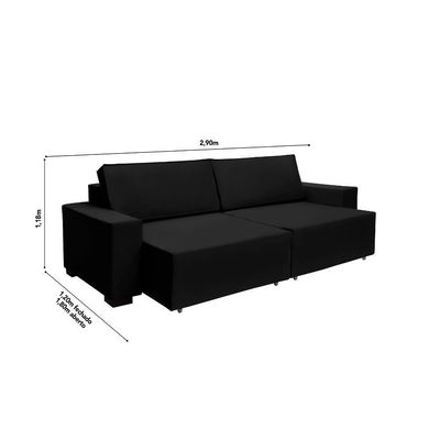 Sofá Dallas 2.90m Retrátil - Preto