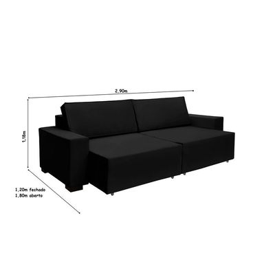 Sofá Dallas 2.90m Retrátil - Preto