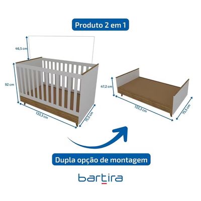 Berço 2 em 1 Ternura Plus com Colchão Herval Baby Encanto Bartira Branco