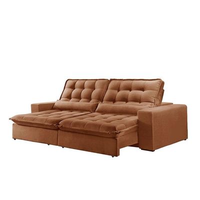 Sofá 4 Lugares Retrátil Orion 2.50m Veludo Terracota Móveis Mix Terracota